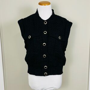 Christian Lacroix Textured Black Vest with Gold Buttons